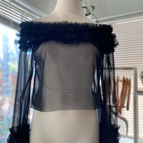 Black Ruffle Off the Shoulder Top - Picture 4 of 4